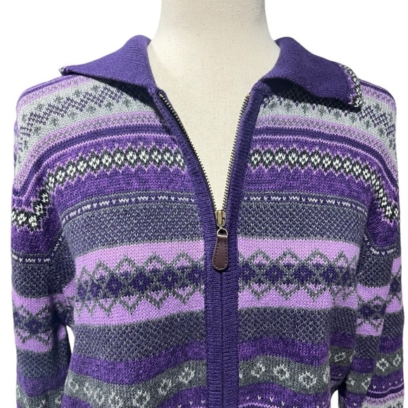 NWOT Classic Elements Fair Isle Purple Zip Rami Cardigan Sweater PL Grandmacore - Picture 4 of 7